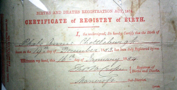 File:Birth Certificate of Phoebe Chettleburgh.jpg