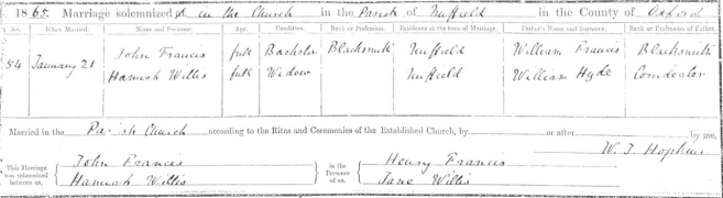 Marriage register entry